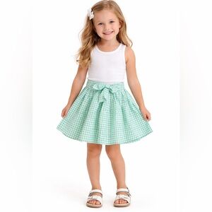 🎉HP🎉 Carters Girls Skirt Size 4/5 Green White Gingham Check Circle Lined NWT